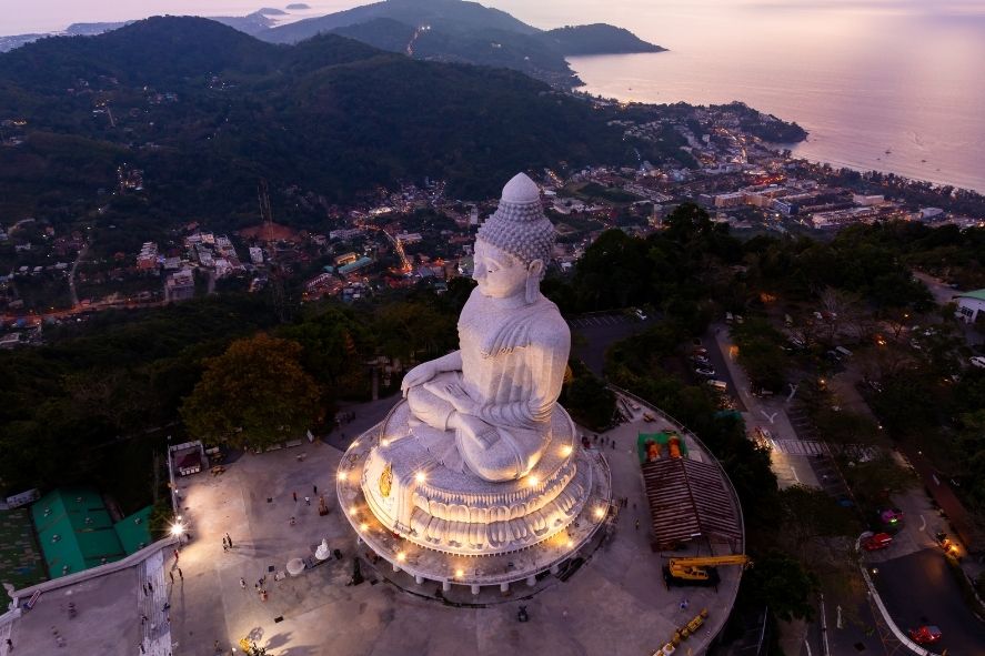 temple ground of big buddha phuket and coastline
